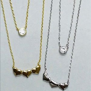 Triple Heart Layered with a Bezel Solitaire Cubic Zirconia Necklace-Boutique